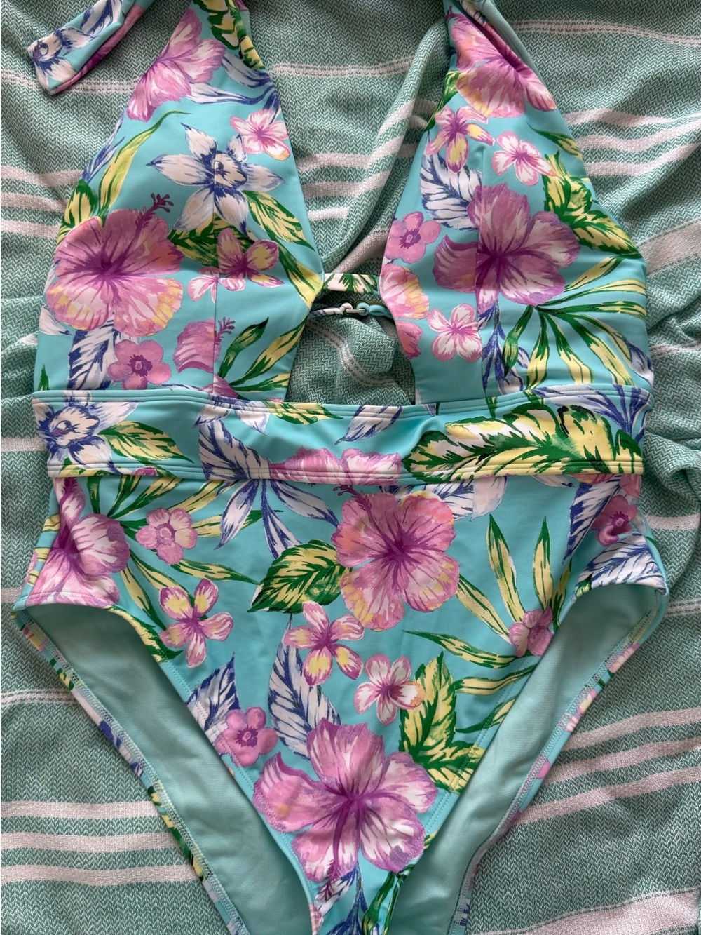 Adore Me Mint One-Piece Swimsuit with Pink & Green Floral Print
